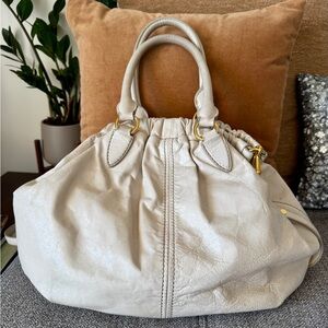MIU MIU(Authentic) Ivory Leather Hobo Bag with Gold Hardware